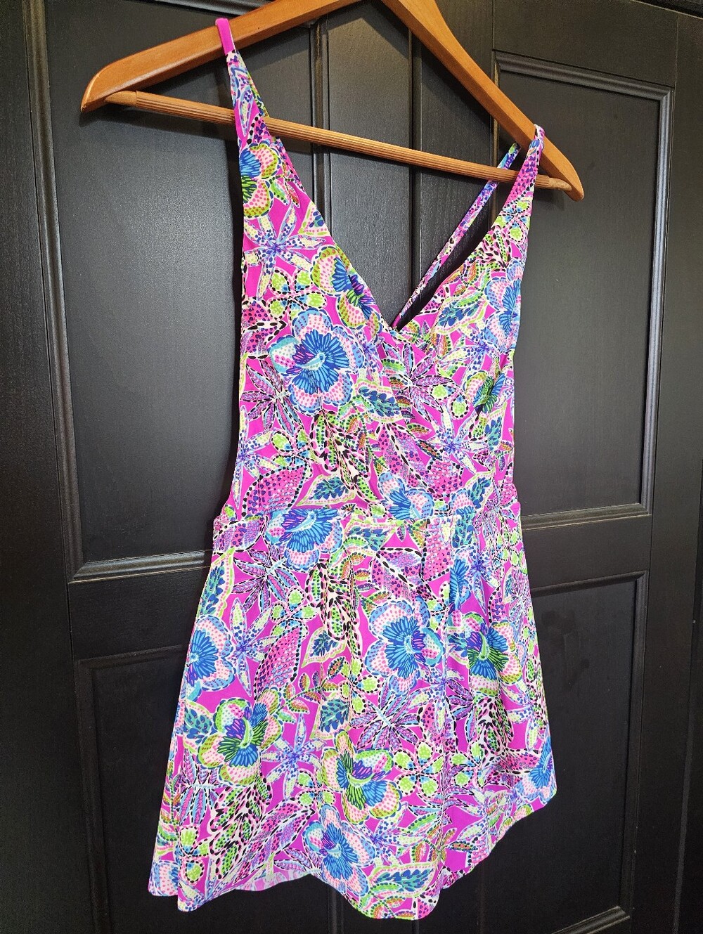 Stella Parker Floral V-Neck One-Piece Swimsuit Cover-Up in Fuchsia Blue -